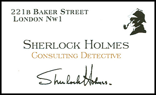 Visitenkarte Sherlock Holmes; Consulting Detective Cologne, Private Investigator Cologne, Detektei in Kölner, Detektiv in Köln