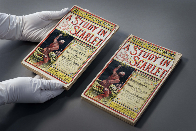 Erstausgabe "A Study in Scarlet" im Museum of London; Detektei Köln, Detektiv Köln, Privatdetektiv Köln, Wirtschaftsdetektei Köln